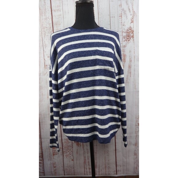MERONA Tee Shirt Womens  XS navy blue/white stripe long sleeve stretch Nautical. - Picture 1 of 9